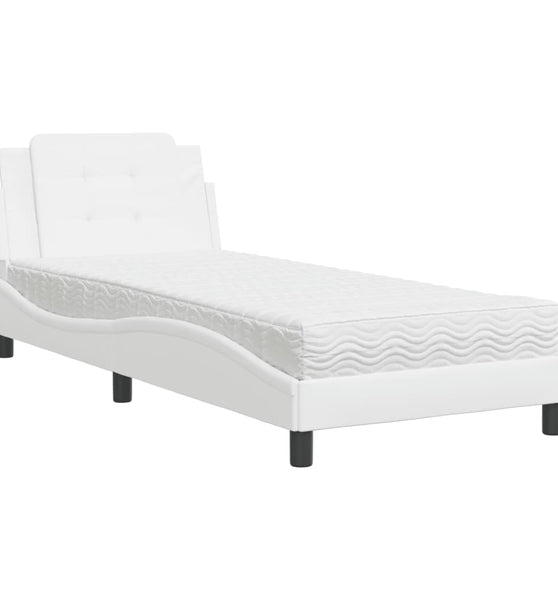 Bett mit Matratze Weiß 90x190 cm Kunstleder