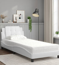 Bett mit Matratze Weiß 90x190 cm Kunstleder