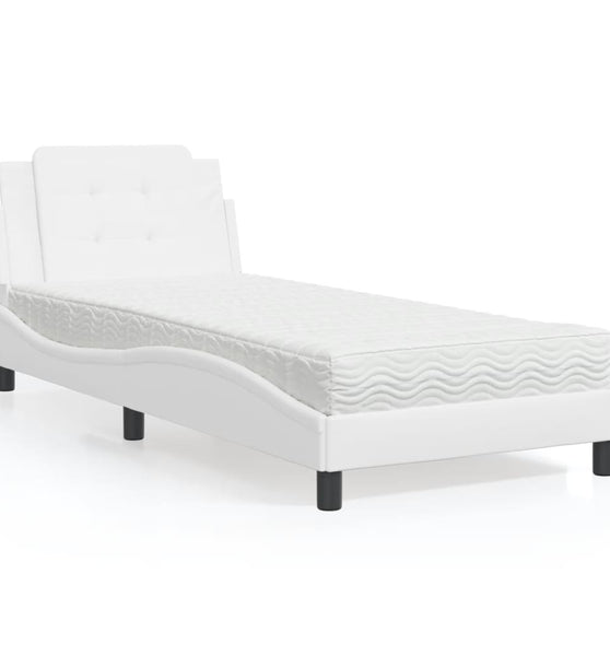 Bett mit Matratze Weiß 90x190 cm Kunstleder
