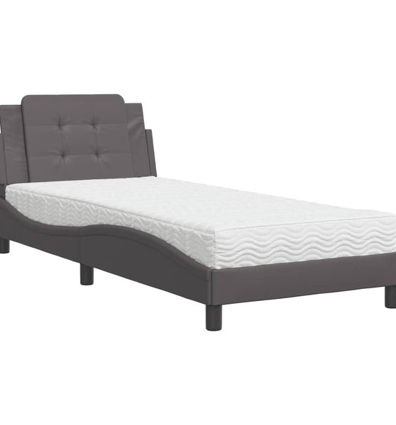 Bett mit Matratze Grau 90x190 cm Kunstleder