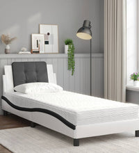 Bett mit Matratze Weiß und Schwarz 90x190 cm Kunstleder