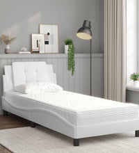 Bett mit Matratze Weiß 90x200 cm Kunstleder