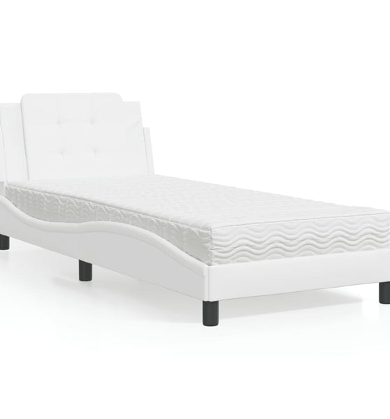 Bett mit Matratze Weiß 90x200 cm Kunstleder