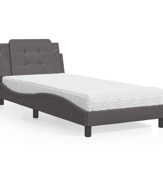 Bett mit Matratze Grau 90x200 cm Kunstleder