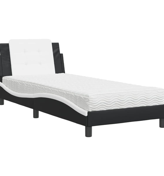 Bett mit Matratze Schwarz und Weiß 90x200 cm Kunstleder