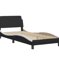 Bett mit Matratze Schwarz und Weiß 90x200 cm Kunstleder