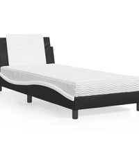 Bett mit Matratze Schwarz und Weiß 90x200 cm Kunstleder