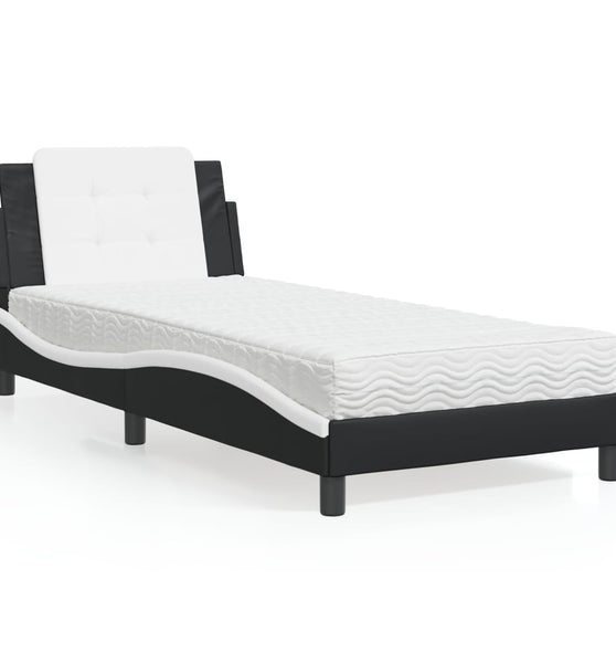 Bett mit Matratze Schwarz und Weiß 90x200 cm Kunstleder