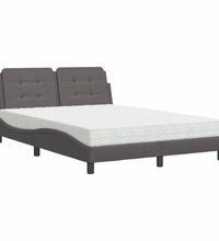 Bett mit Matratze Grau 140x190 cm Kunstleder