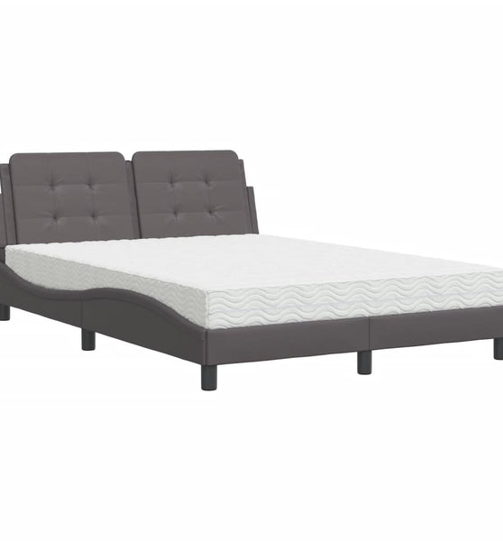 Bett mit Matratze Grau 140x190 cm Kunstleder