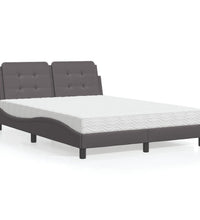 Bett mit Matratze Grau 140x190 cm Kunstleder