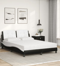 Bett mit Matratze Schwarz und Weiß 140x190 cm Kunstleder