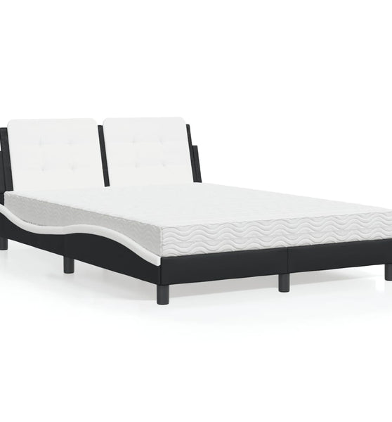 Bett mit Matratze Schwarz und Weiß 140x190 cm Kunstleder