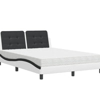 Bett mit Matratze Weiß und Schwarz 140x190 cm Kunstleder