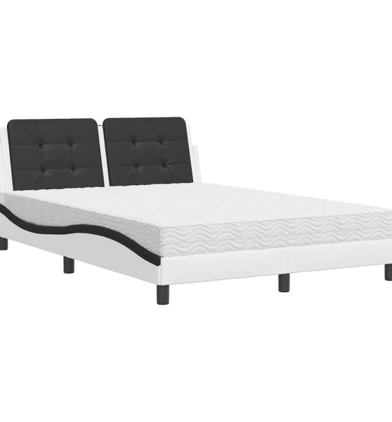 Bett mit Matratze Weiß und Schwarz 140x190 cm Kunstleder