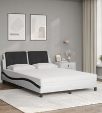 Bett mit Matratze Weiß und Schwarz 140x190 cm Kunstleder