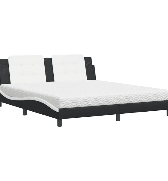 Bett mit Matratze Schwarz und Weiß 180x200 cm Kunstleder
