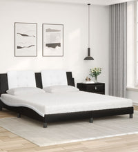 Bett mit Matratze Schwarz und Weiß 180x200 cm Kunstleder