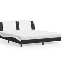Bett mit Matratze Schwarz und Weiß 180x200 cm Kunstleder