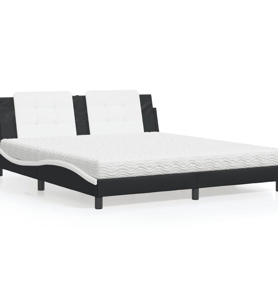Bett mit Matratze Schwarz und Weiß 180x200 cm Kunstleder