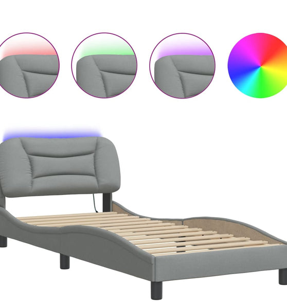 Bettgestell mit LED ohne Matratze Hellgrau 80x200 cm Stoff