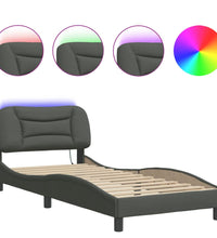 Bettgestell mit LED ohne Matratze Dunkelgrau 80x200 cm Stoff