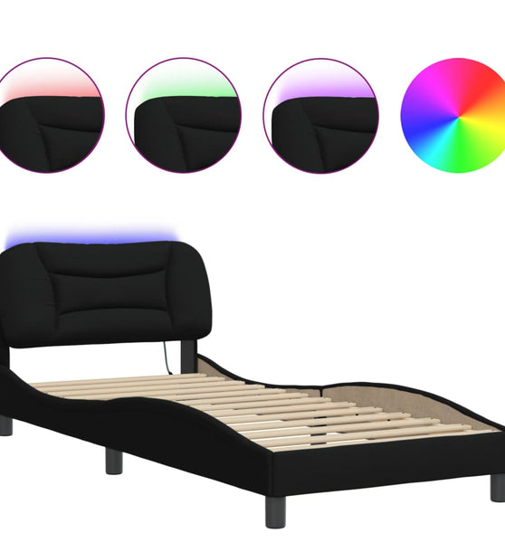 Bettgestell mit LED ohne Matratze Schwarz 80x200 cm Stoff