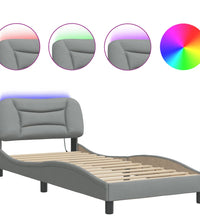 Bettgestell mit LED ohne Matratze Hellgrau 90x190 cm Stoff