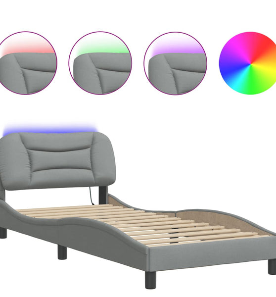 Bettgestell mit LED ohne Matratze Hellgrau 90x190 cm Stoff