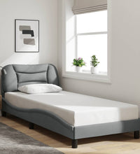 Bettgestell mit LED ohne Matratze Hellgrau 90x190 cm Stoff