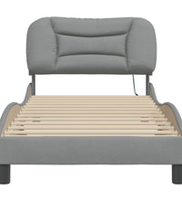 Bettgestell mit LED ohne Matratze Hellgrau 90x190 cm Stoff