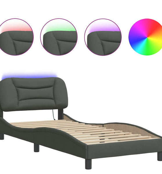 Bettgestell mit LED ohne Matratze Dunkelgrau 90x190 cm Stoff