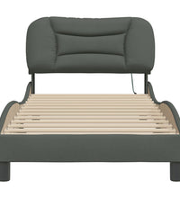 Bettgestell mit LED ohne Matratze Dunkelgrau 90x190 cm Stoff