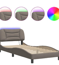 Bettgestell mit LED ohne Matratze Taupe 90x190 cm Stoff