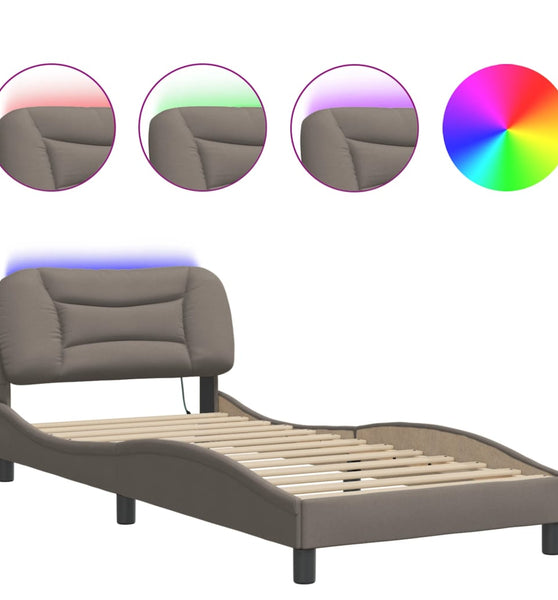 Bettgestell mit LED ohne Matratze Taupe 90x190 cm Stoff