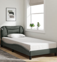 Bettgestell mit LED ohne Matratze Dunkelgrau 90x200 cm Stoff