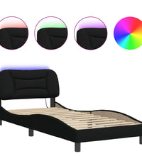 Bettgestell mit LED ohne Matratze Schwarz 90x200 cm Stoff