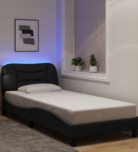 Bettgestell mit LED ohne Matratze Schwarz 90x200 cm Stoff