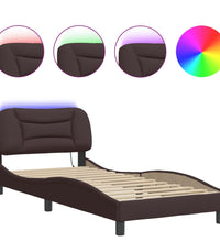 Bettgestell mit LED ohne Matratze Dunkelbraun 90x200 cm Stoff