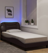 Bettgestell mit LED ohne Matratze Dunkelbraun 90x200 cm Stoff