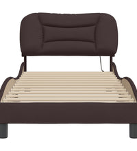 Bettgestell mit LED ohne Matratze Dunkelbraun 90x200 cm Stoff