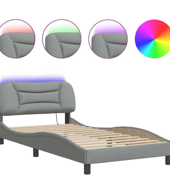 Bettgestell mit LED ohne Matratze Hellgrau 100x200 cm Stoff