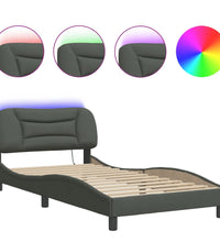 Bettgestell mit LED ohne Matratze Dunkelgrau 100x200 cm Stoff