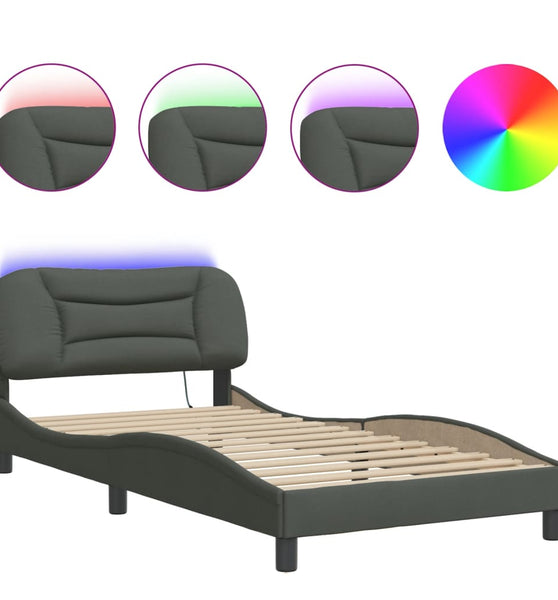 Bettgestell mit LED ohne Matratze Dunkelgrau 100x200 cm Stoff