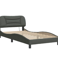 Bettgestell mit LED ohne Matratze Dunkelgrau 100x200 cm Stoff