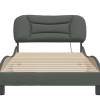 Bettgestell mit LED ohne Matratze Dunkelgrau 100x200 cm Stoff