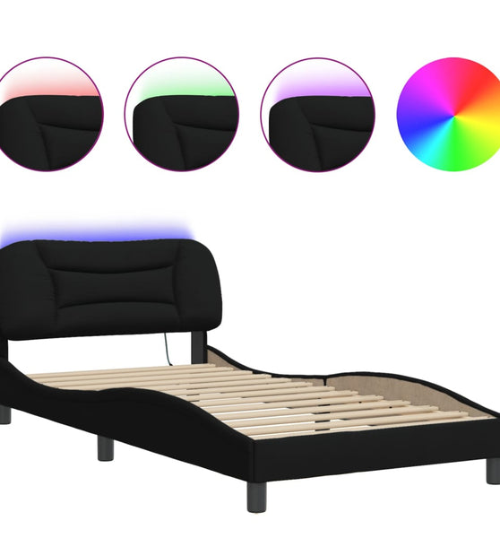 Bettgestell mit LED ohne Matratze Schwarz 100x200 cm Stoff