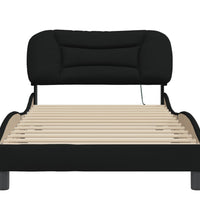 Bettgestell mit LED ohne Matratze Schwarz 100x200 cm Stoff