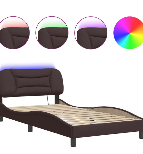 Bettgestell mit LED ohne Matratze Dunkelbraun 100x200 cm Stoff