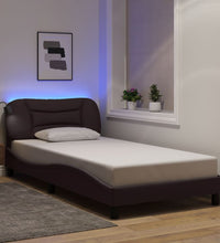 Bettgestell mit LED ohne Matratze Dunkelbraun 100x200 cm Stoff